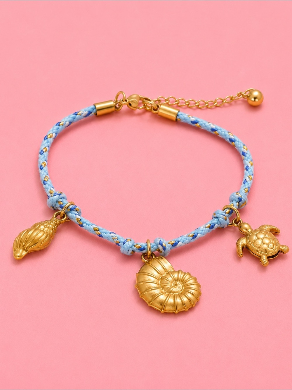 Gold Sea Charms Blue Braided Bracelet